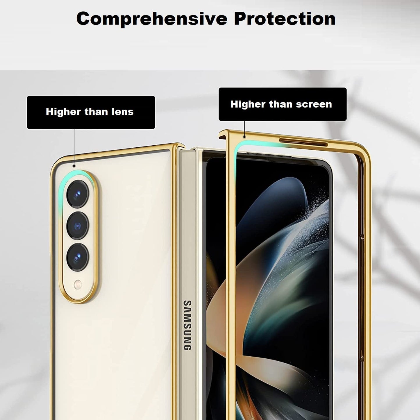 Samsung Galaxy Z Fold 4 Electroplated Frame Transparent Back Cover-Gold