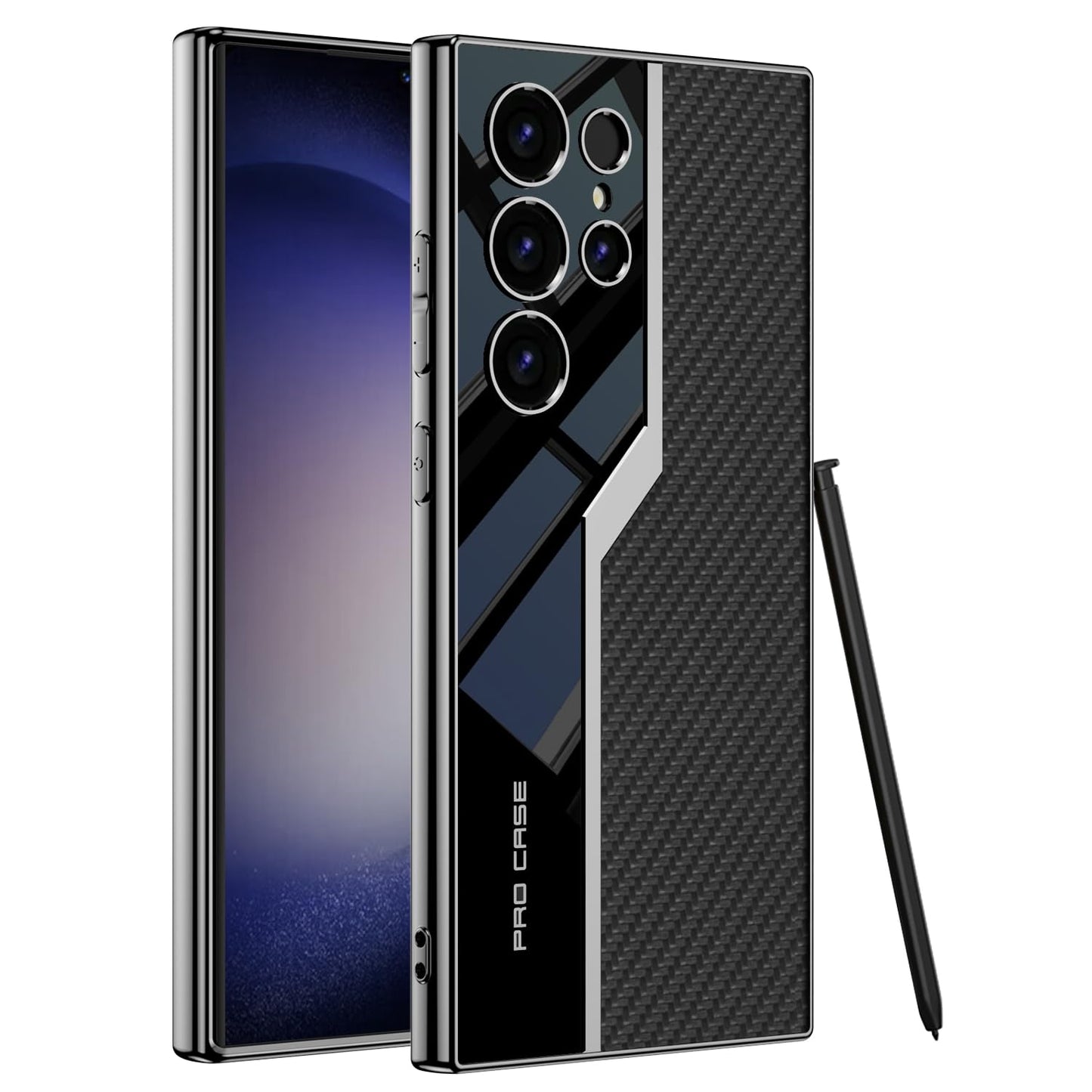 Samsung Galaxy S24 Ultra GKK Electroplated Lens Pro Case Half Leather Half Glass with Camera Protection