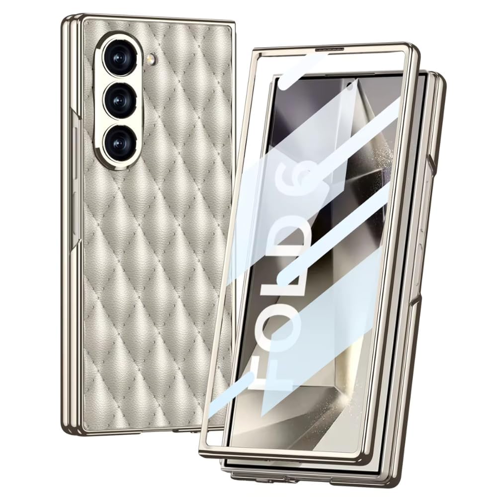 Samsung Galaxy Z Fold6 Premium Cushion Leather Series Case with Front Glass