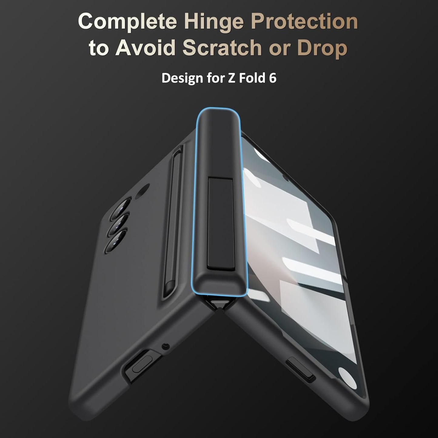 Samsung Galaxy Z Fold6 Silky Liquid PC Matte S-Pen, Kickstand and Hinge Protection Case in-Built Front Glass - Titanium Grey