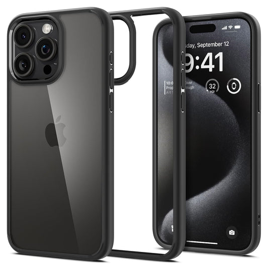 iPhone 15 Pro Max Ultra Hybrid Crystal Clear Shockproof Slim Transparent Case - Black