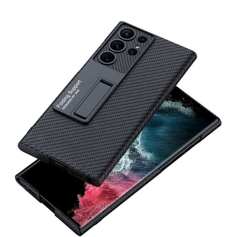 Samsung Galaxy S23 Ultra Luxury Carbon Fiber Light Weighted with Kickstand and Shockproof Case - Carbon Black