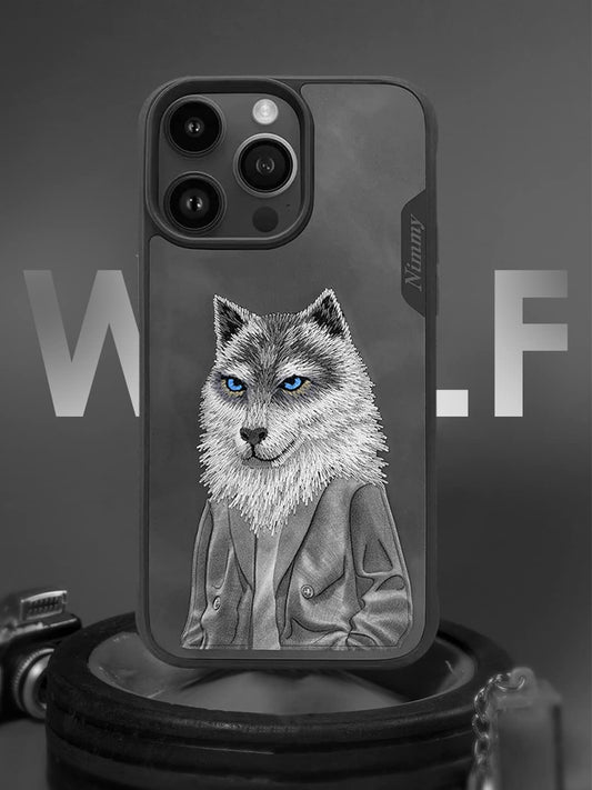 iPhone 15 Nimmy Cute Wolf Pet Series Leather Case