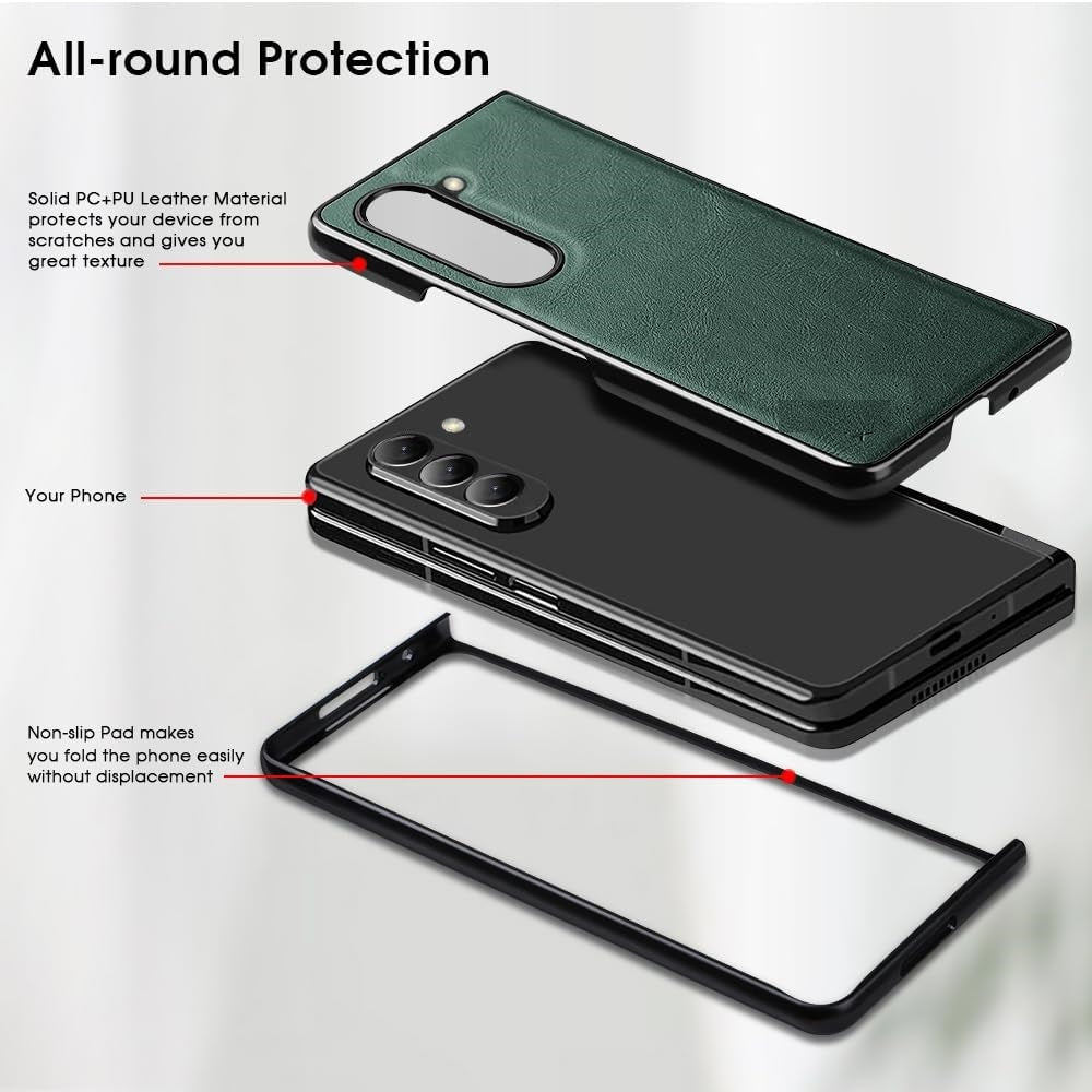 Samsung Galaxy Z Fold 5 Plain Leather Case-Green