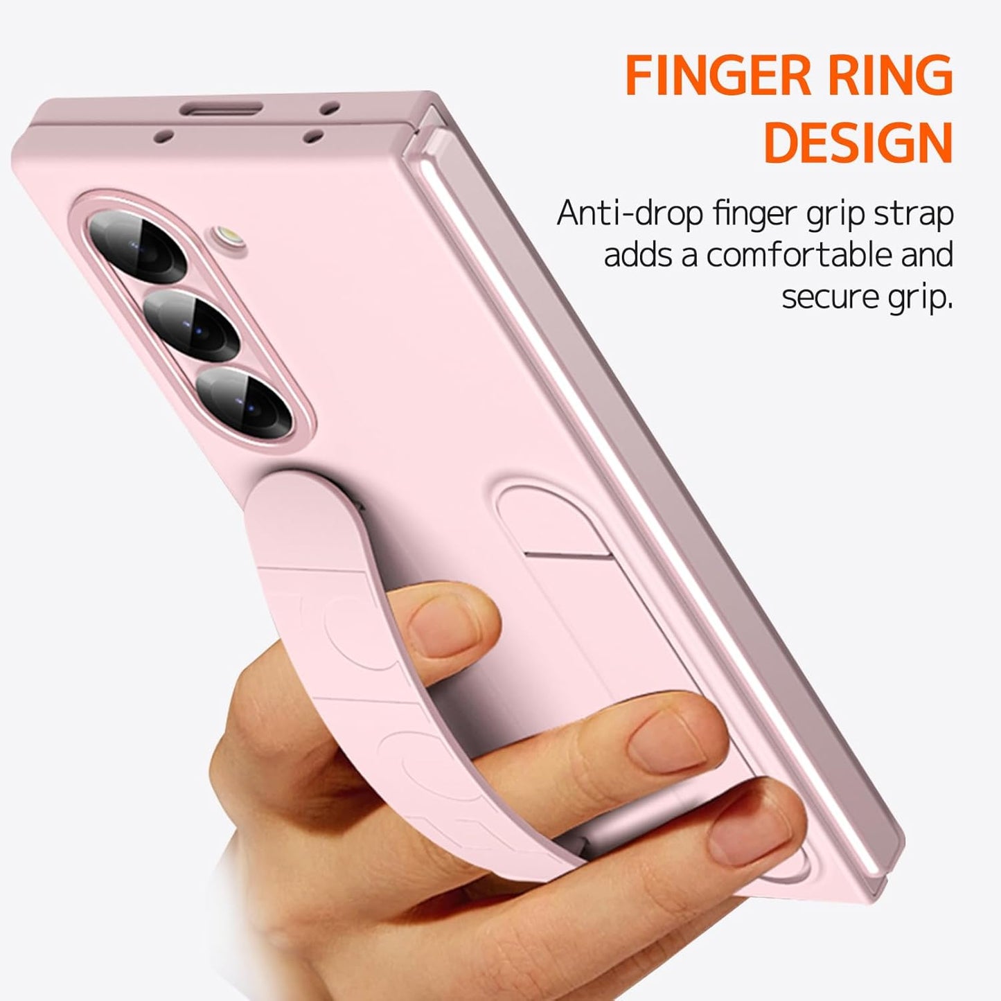 Samsung Galaxy Z Fold5 Silicon Case, Matte Finish Skin Feel Back Cover with Band & Kickstand - Pink