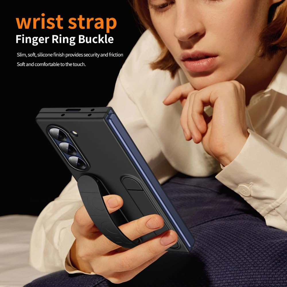Samsung Galaxy Z Fold7 Skin Feel Silicon Case with Kickstand & Band - Black