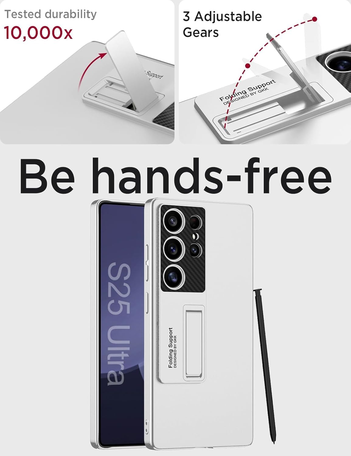 Samsung Galaxy S25 Ultra Matte Finish Kickstand Case, GKK Hard Shell PC Case with Invisible Stand - Silver
