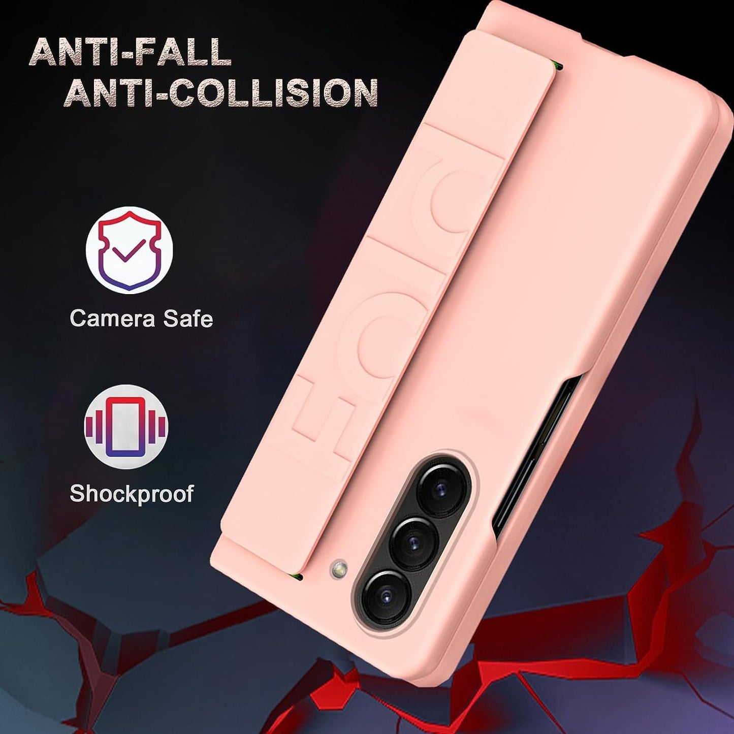 Samsung Galaxy Z Fold 6 Luxury Hard PC Shockproof Protective Case with Wristband - Pink