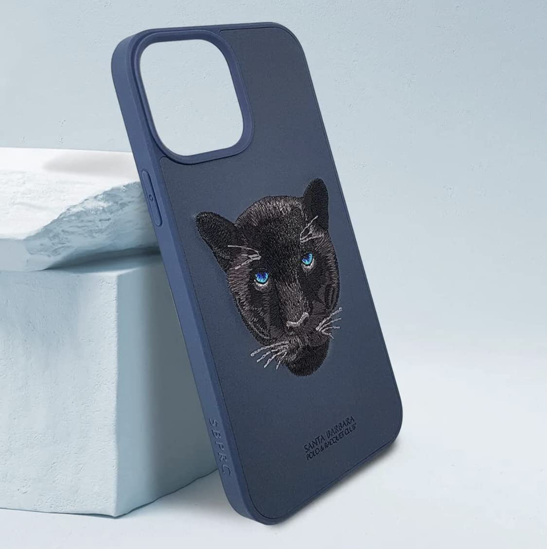 iPhone 14 Pro Max Santa Barbara 3D Embraided Panther Face Savana Series Leather Case