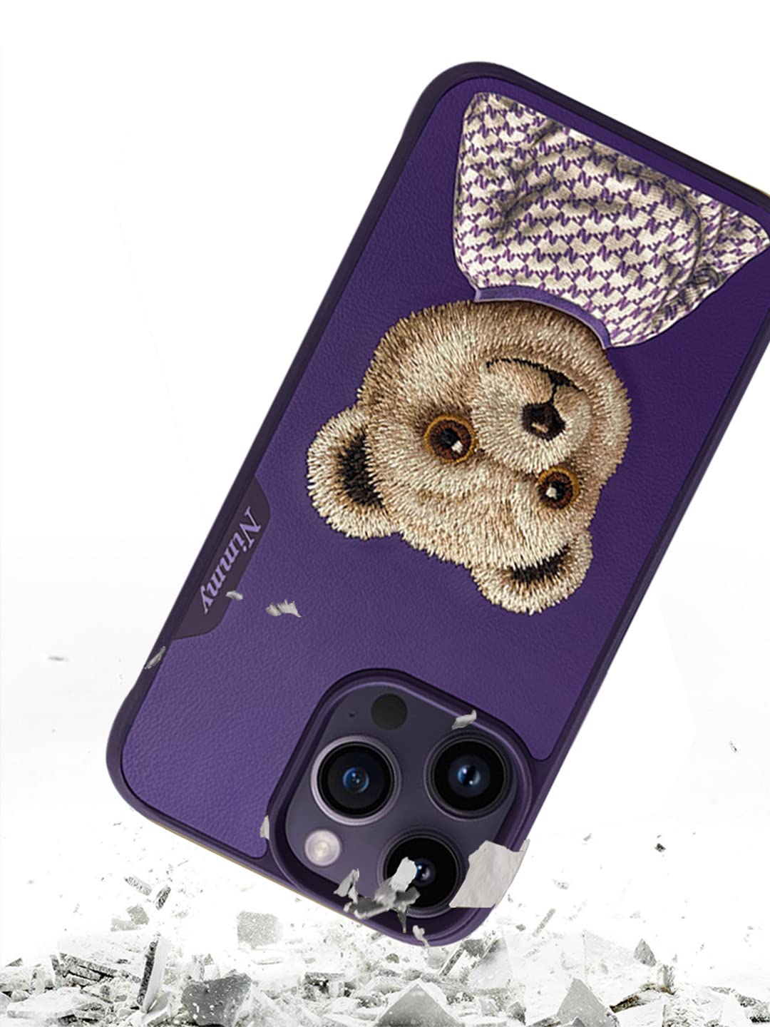 iPhone 15 Pro Nimmy Teddy Embroidery Pet Series Leather Case
