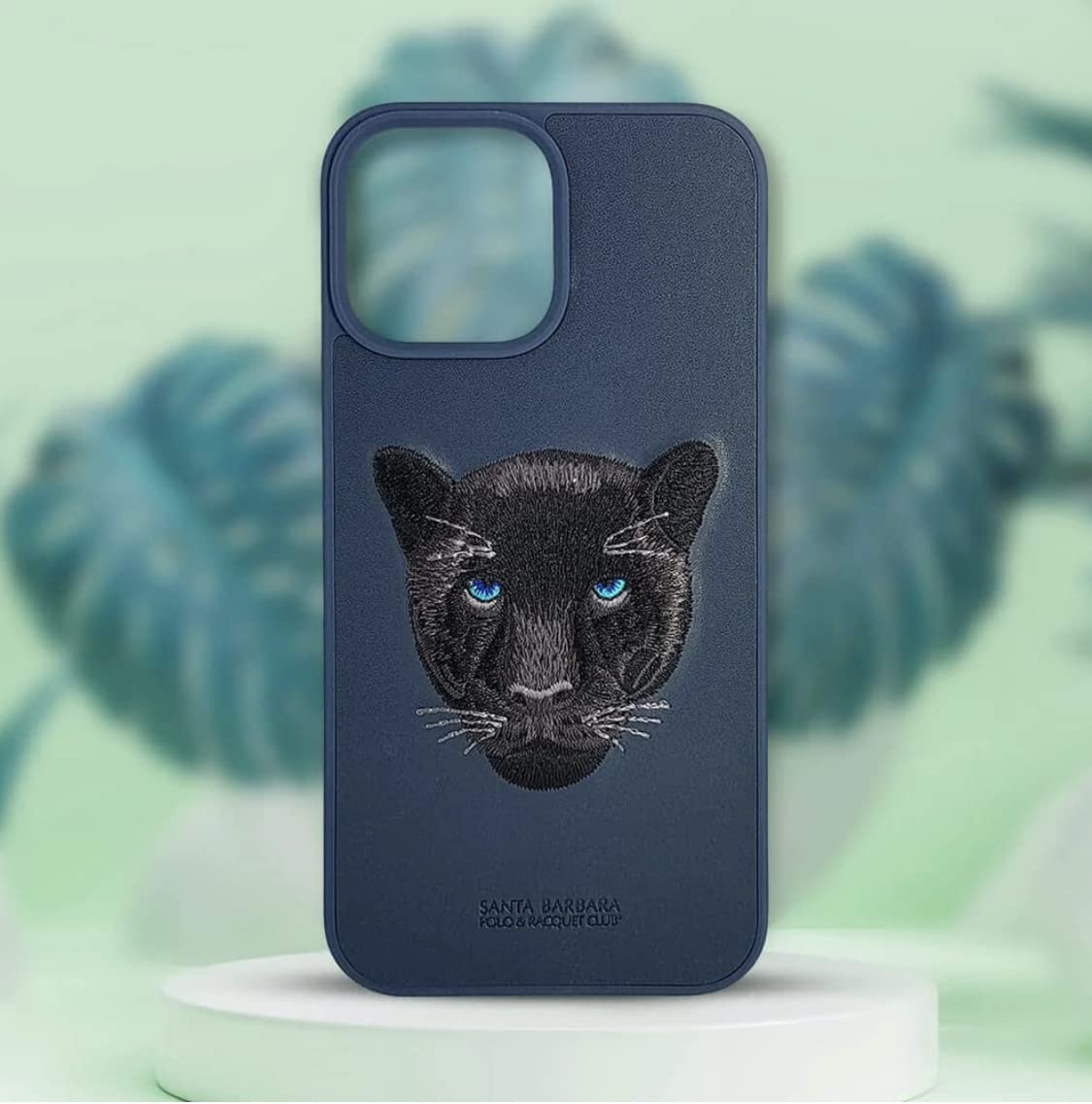 iPhone 14 Pro Max Santa Barbara 3D Embraided Panther Face Savana Series Leather Case