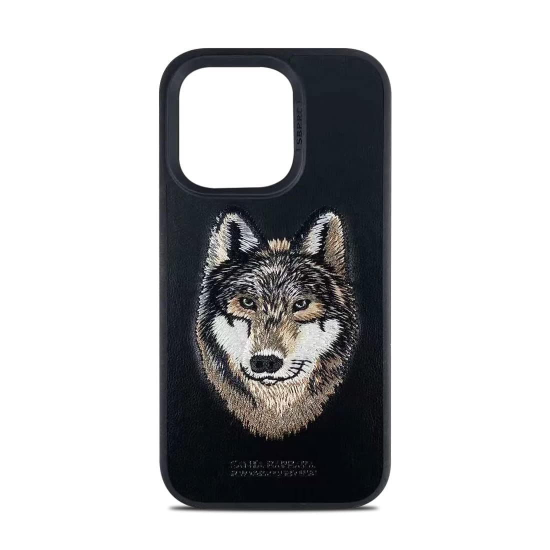 iPhone 14 Pro Max Santa Barbara 3D Embraided Wolf Face Savana Series Leather Case