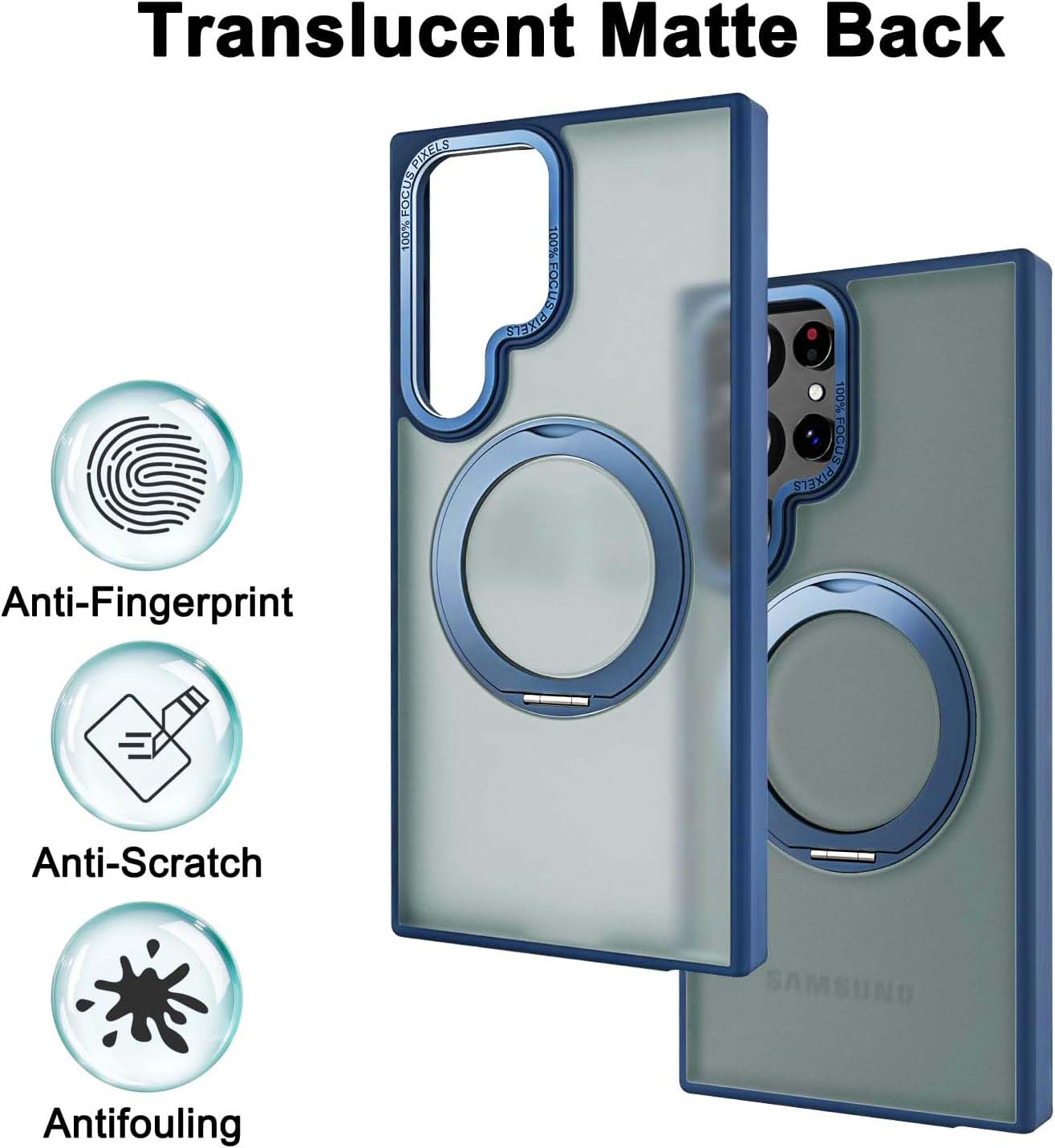 Samsung Galaxy S23 Ultra 360° Rotatable Magnetic Ring with Magsafe Scratchproof Translucent Matte Kickstand Case - Dark Blue