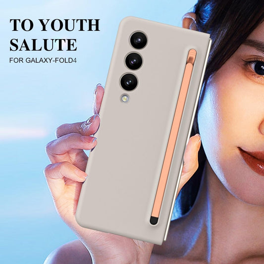 Samsung Galaxy Z Fold 4 Matte Case Ultra-Thin Silky Liquid PC Bumper Case with S-Pen (With Front Glass)