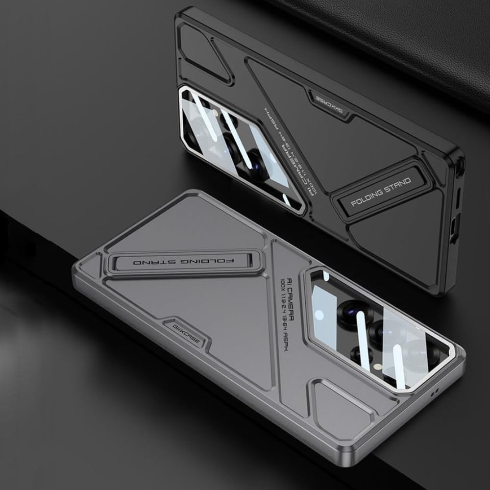 Samsung Galaxy S25 Ultra Stand Case, Hard PC Ultra Slim Built-in Camera Glass Protector Kickstand Case