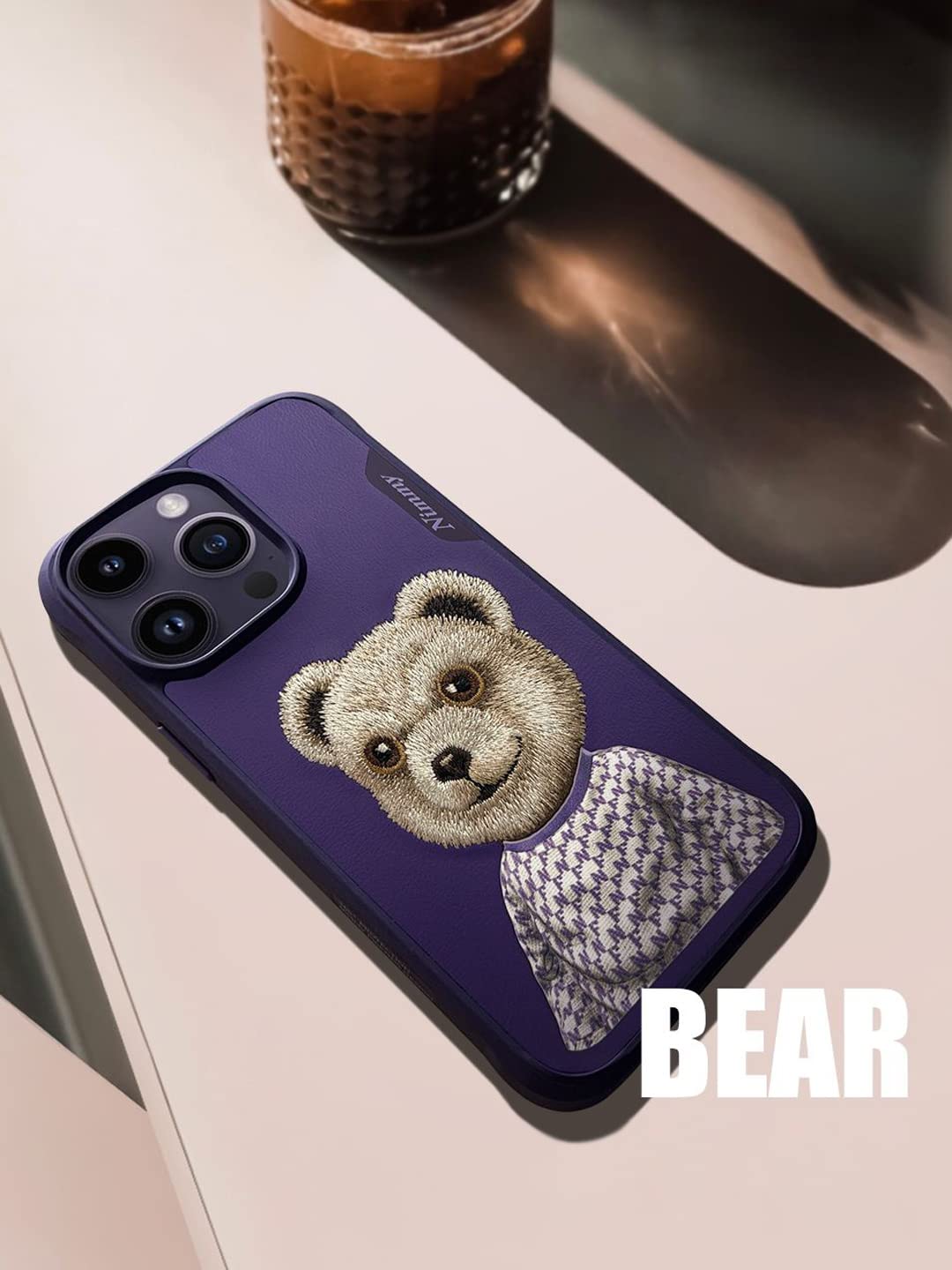 iPhone 15 Pro Nimmy Teddy Embroidery Pet Series Leather Case