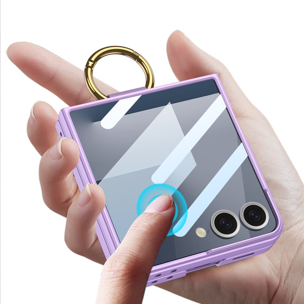 Samsung Galaxy Z Flip7 5G Case with Ring Holder Metal Plate PC + Tempered Glass - Black
