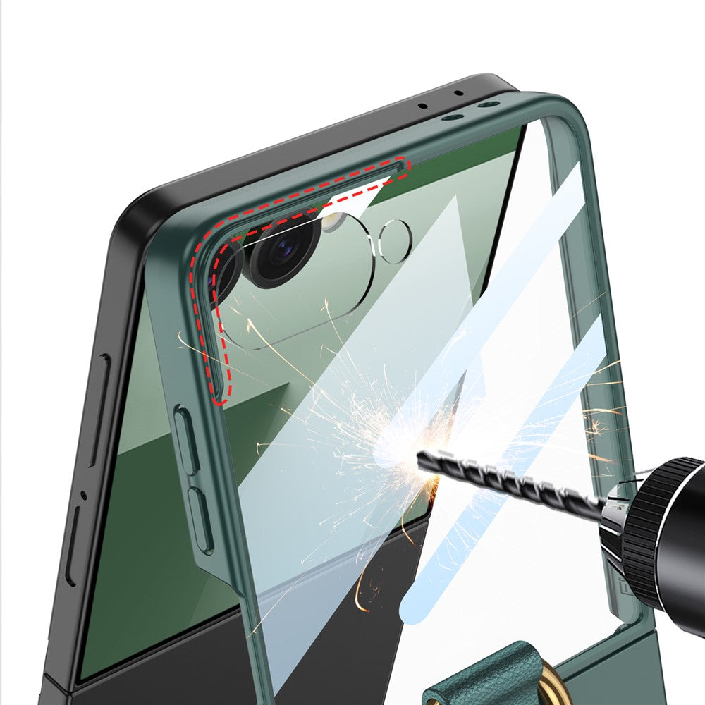 Samsung Galaxy Z Flip7 5G Case with Ring Holder Metal Plate PC + Tempered Glass - Black