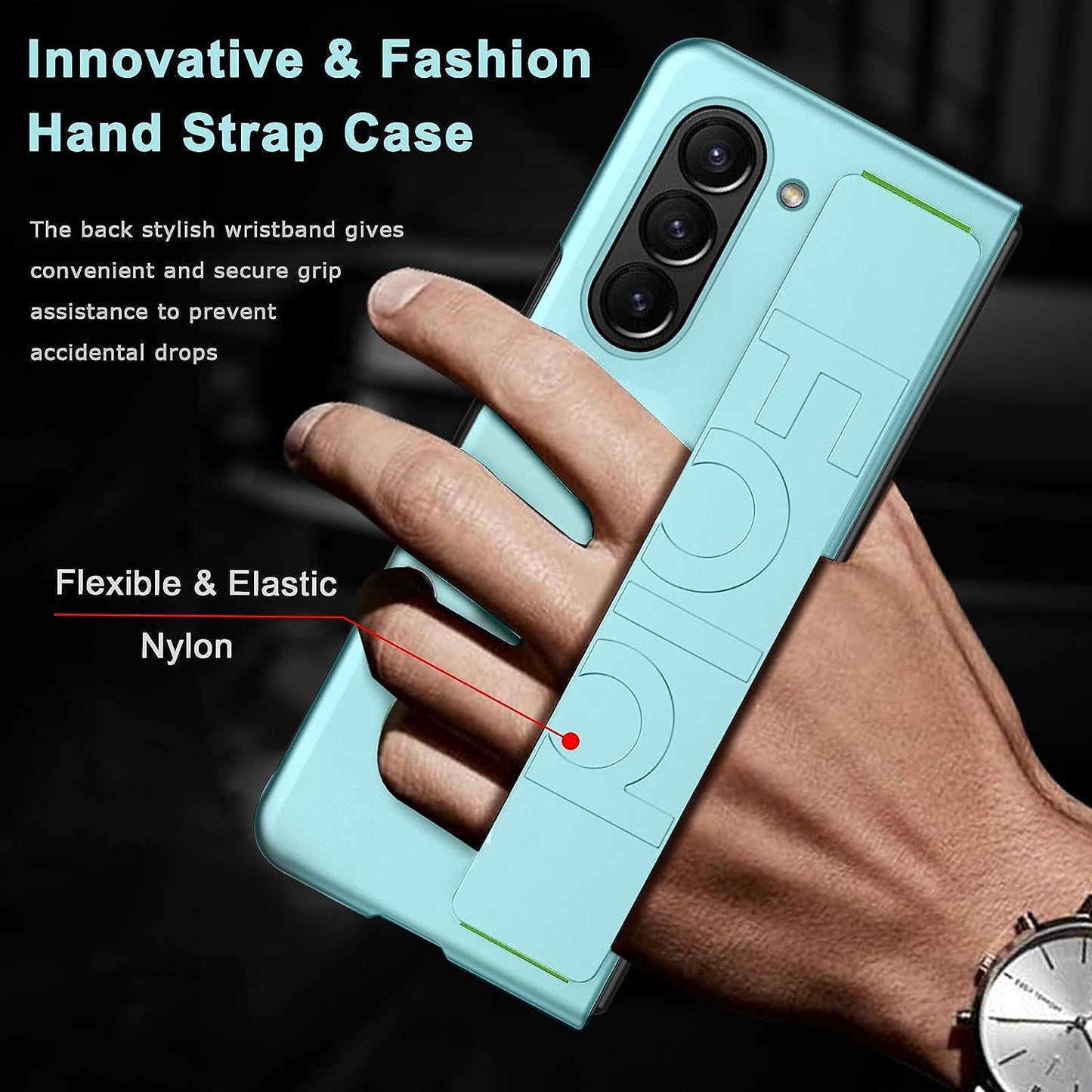 Samsung Galaxy Z Fold 6 Luxury Hard PC Shockproof Protective Case with Wristband - Mint Green