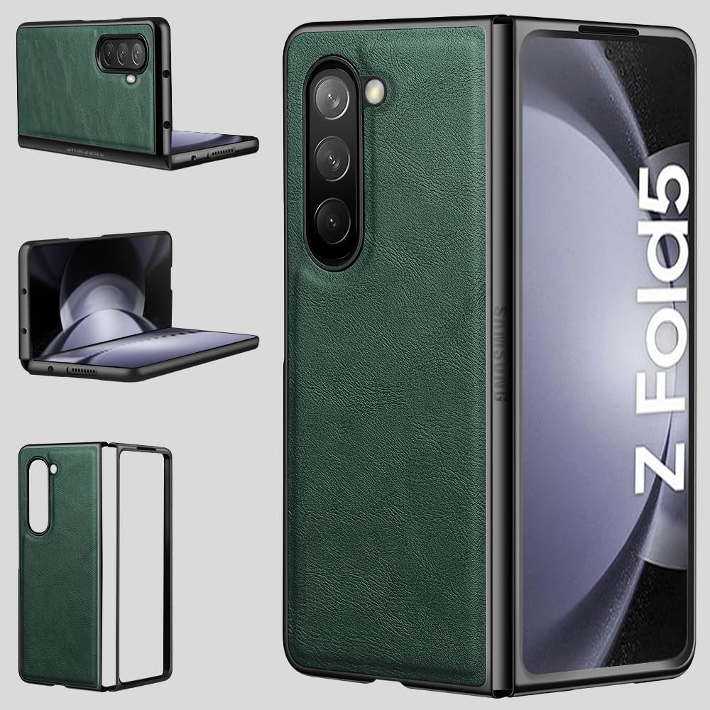Samsung Galaxy Z Fold 5 Plain Leather Case-Green