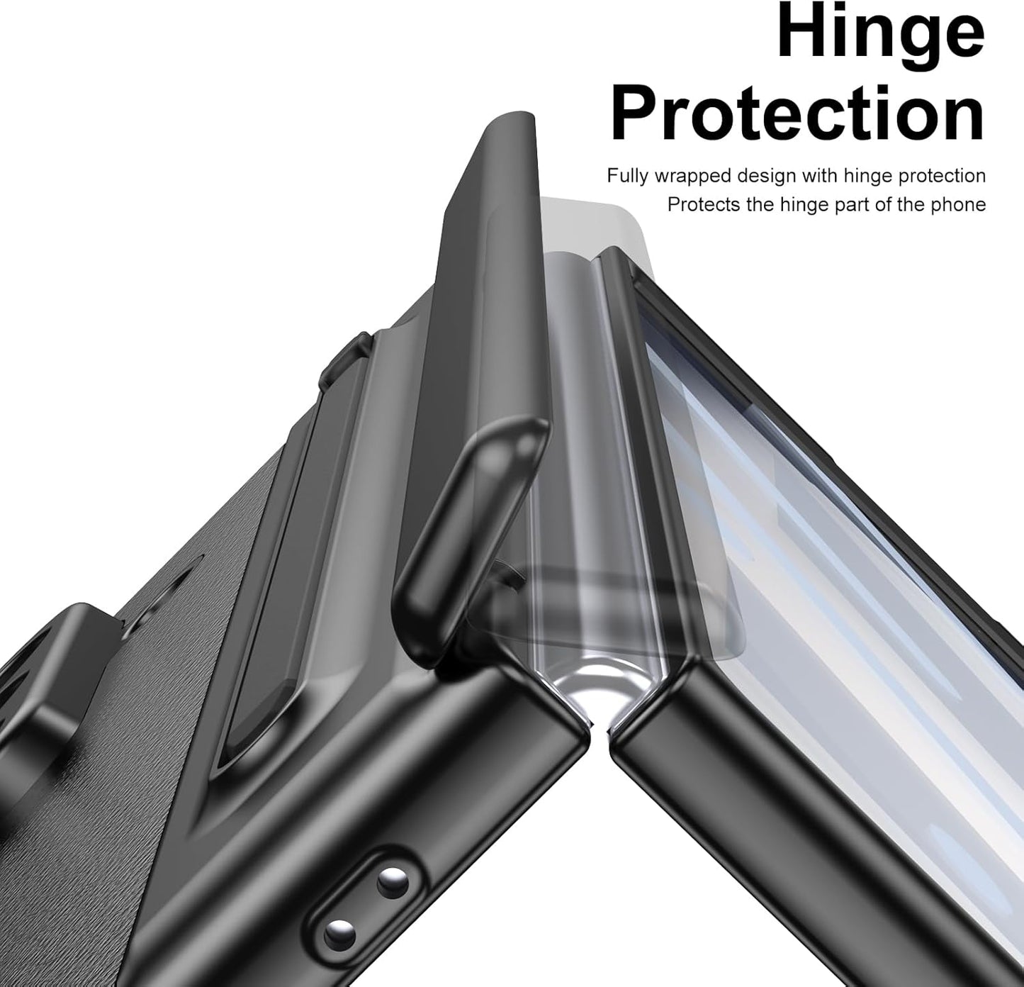 Samsung Galaxy Z Fold7 Leather Case, Electroplating S Pen Case with Kickstand & Hinge Protection - Black