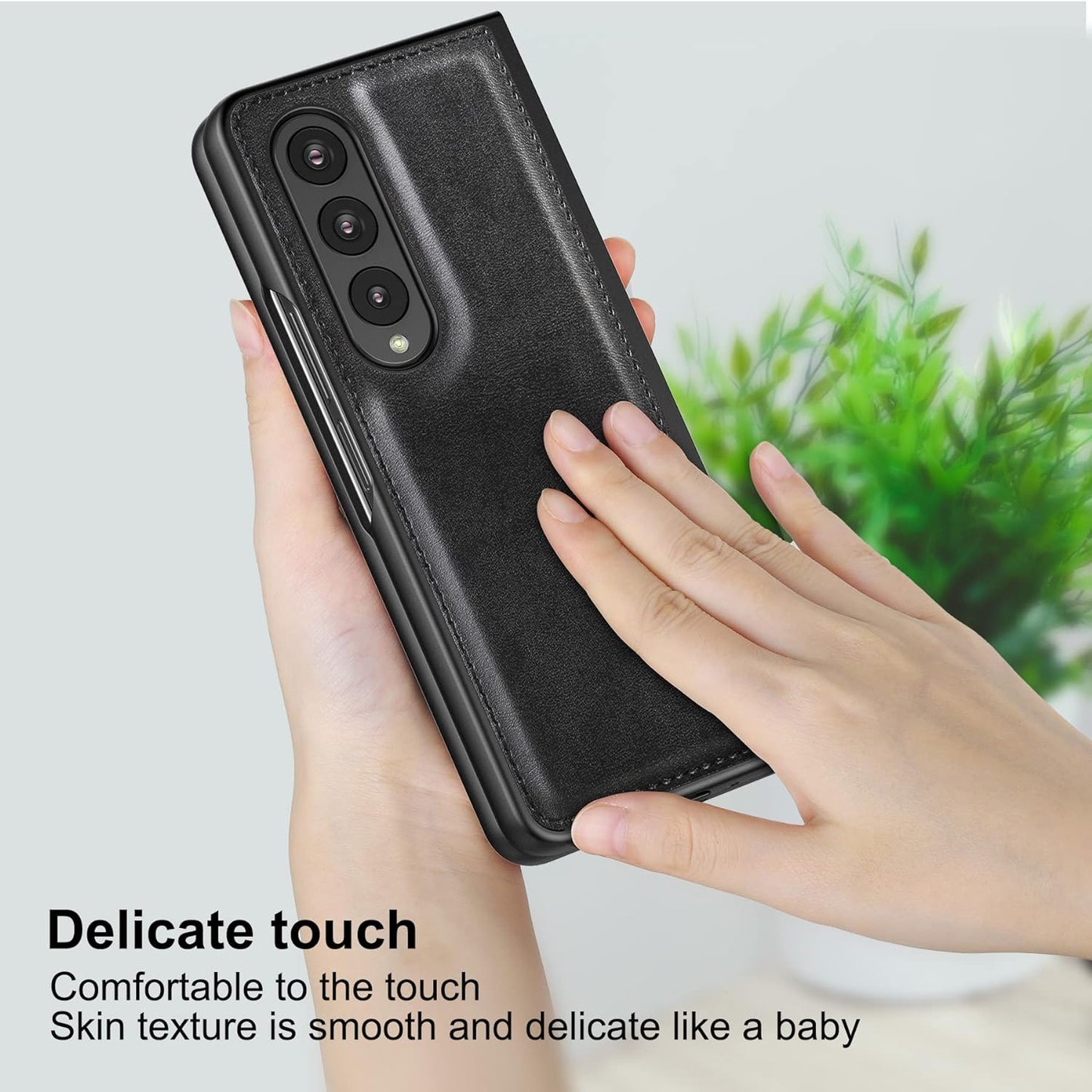 Samsung Galaxy Z Fold 4 Plain Leather Case-Black