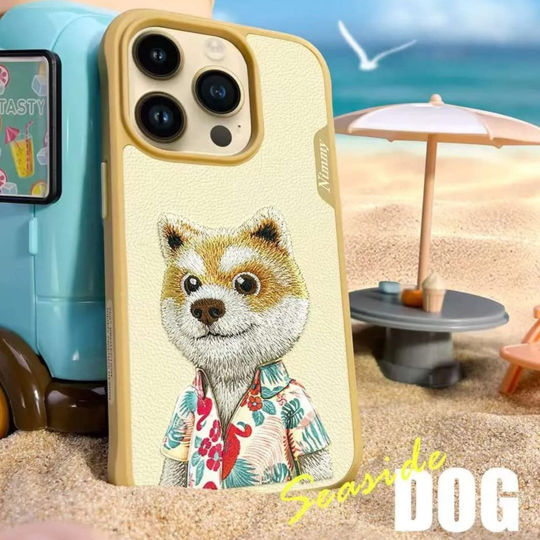 iPhone 15 Nimmy Seaside Dog Pet Series Leather Case