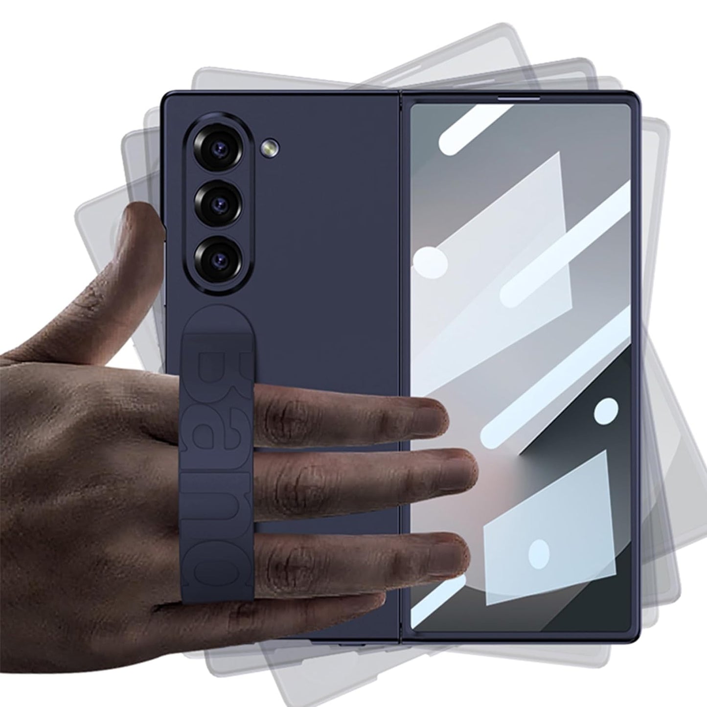 Samsung Galaxy Z Fold 5 Ultra Thin Silicon Case with Band & Front Glass