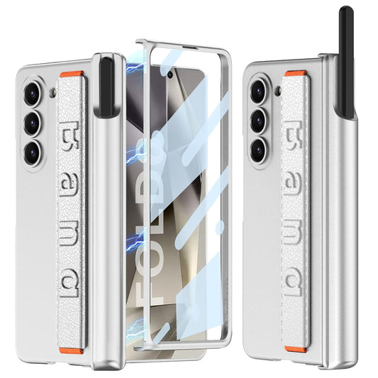 Samsung Galaxy Z Fold 6 PC Hard with S-Pen Slot Wristband & Hinge Protection Case - Silver