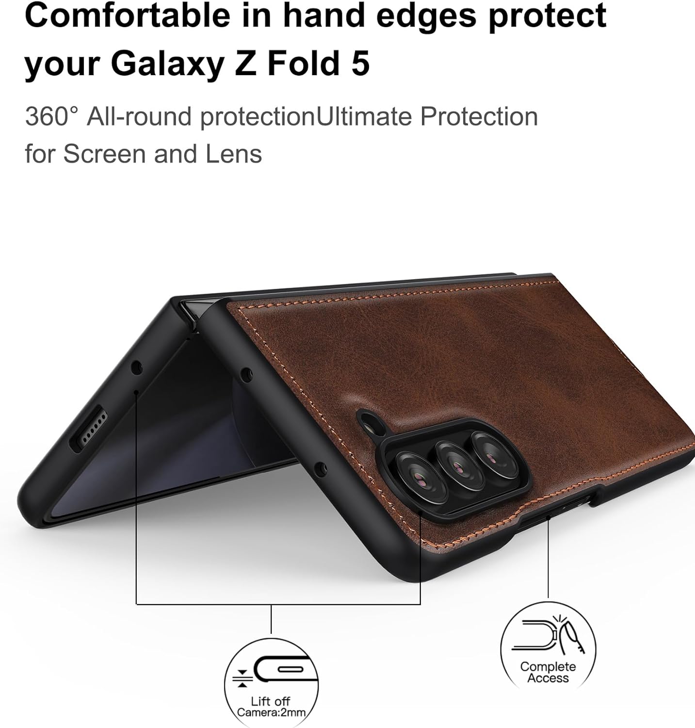 Samsung Galaxy Z Fold 5 Plain Leather Case-Brown