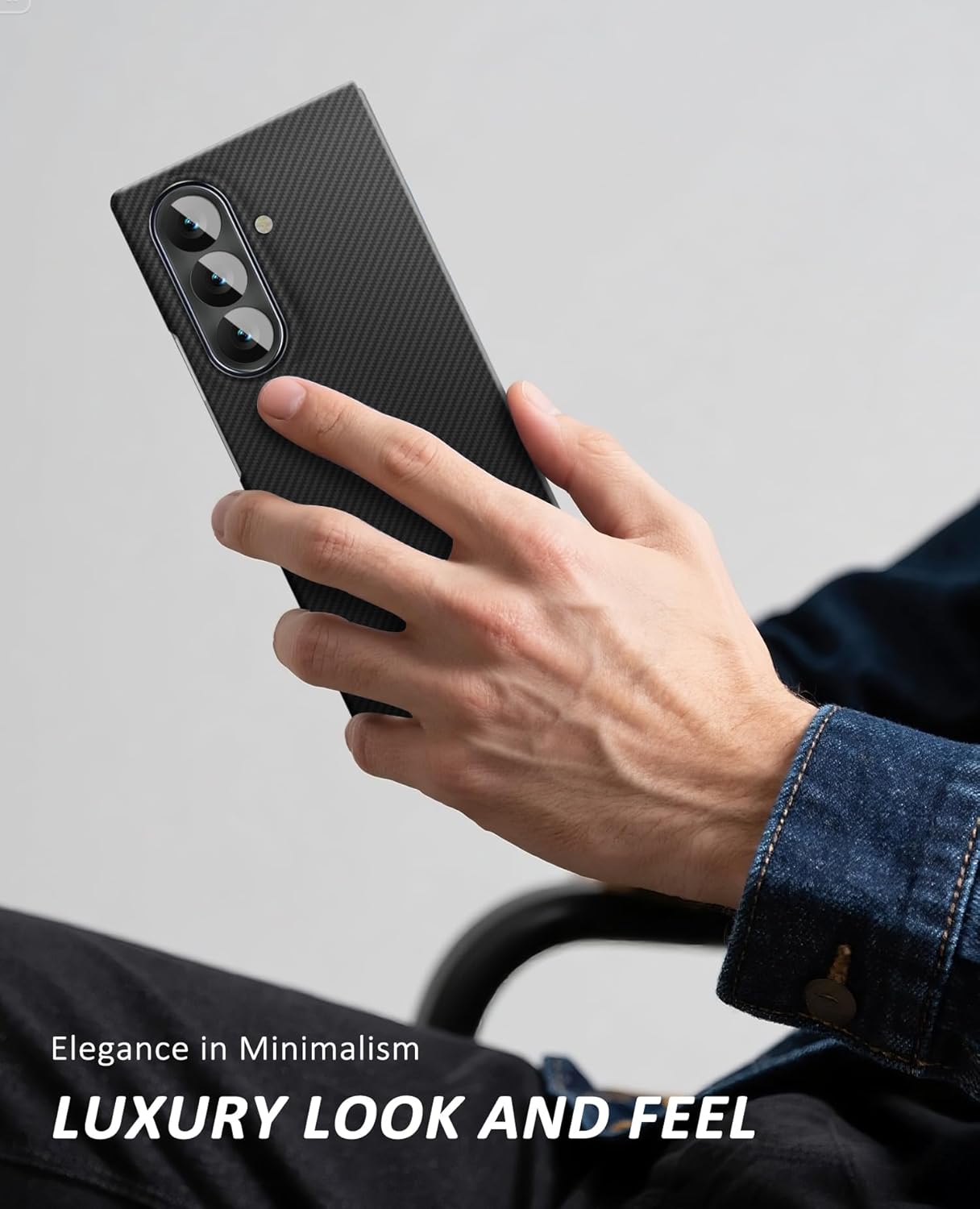 Samsung Galaxy Z Fold7 0.5mm Ultra Thin Carbon Fiber 600D Cover with Metal Camera Protection - Black