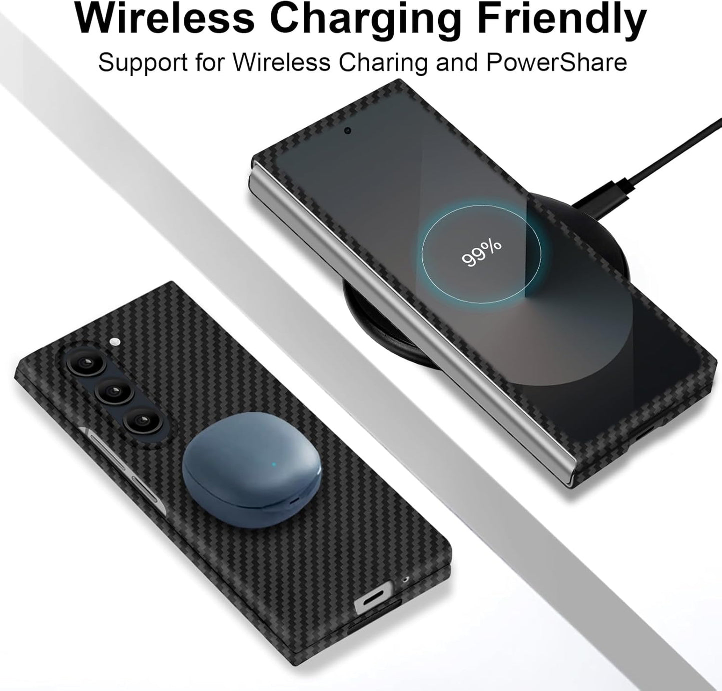 Samsung Galaxy Z Fold6 Carbon Case, 0.8mm Ultra Thin Carbon Fiber Kevlar 1500D Case with Magsafe & Front Glass - Black