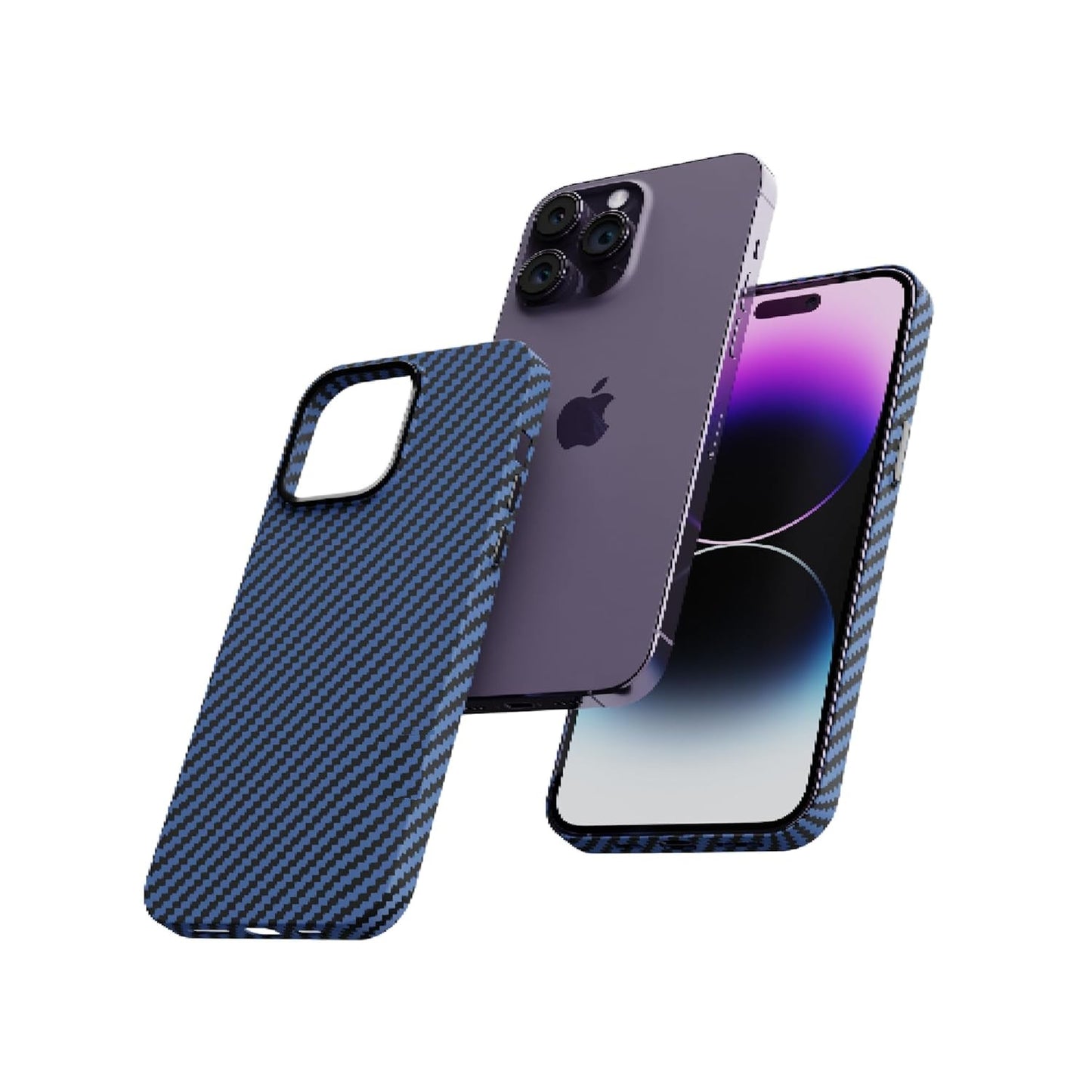 iPhone 14 Pro Carbon Case, Dual Shade Carbon Fiber Real Aramid Kevilar Case - Open Cut