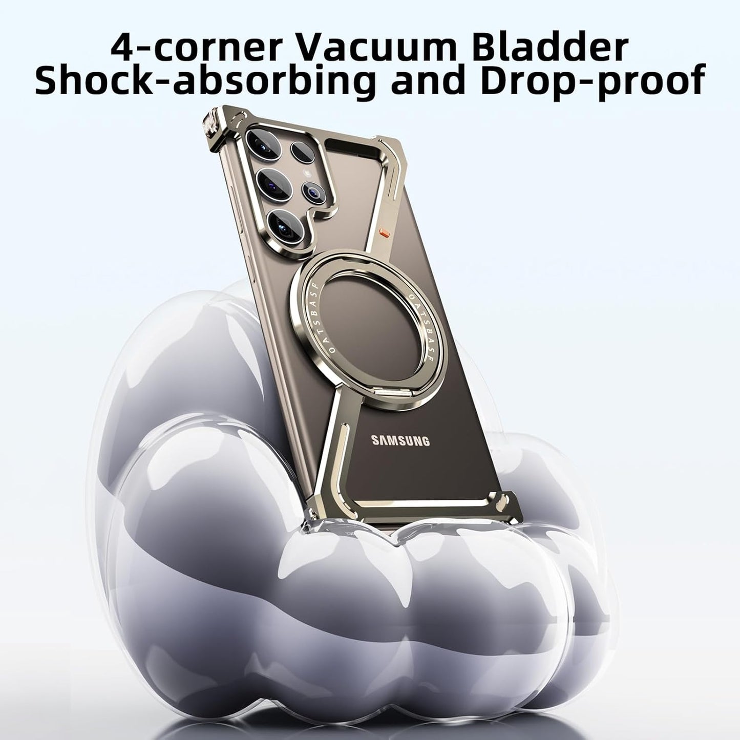 Samsung Galaxy S24 Ultra Z Shape 360° Rotation Kickstand Aluminum Metal Frameless Design Bumper Case - Titanium