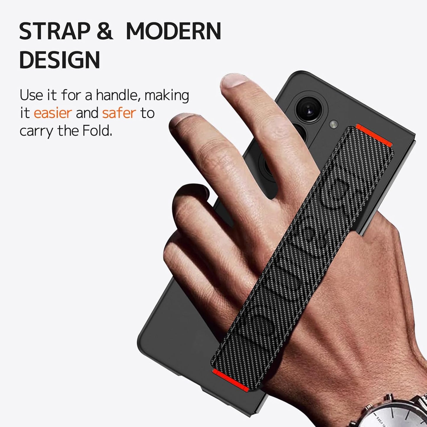 Samsung Galaxy Z Fold 6 PC Hard Super Slim with Wristband & Built-in Front Glass Case - Black