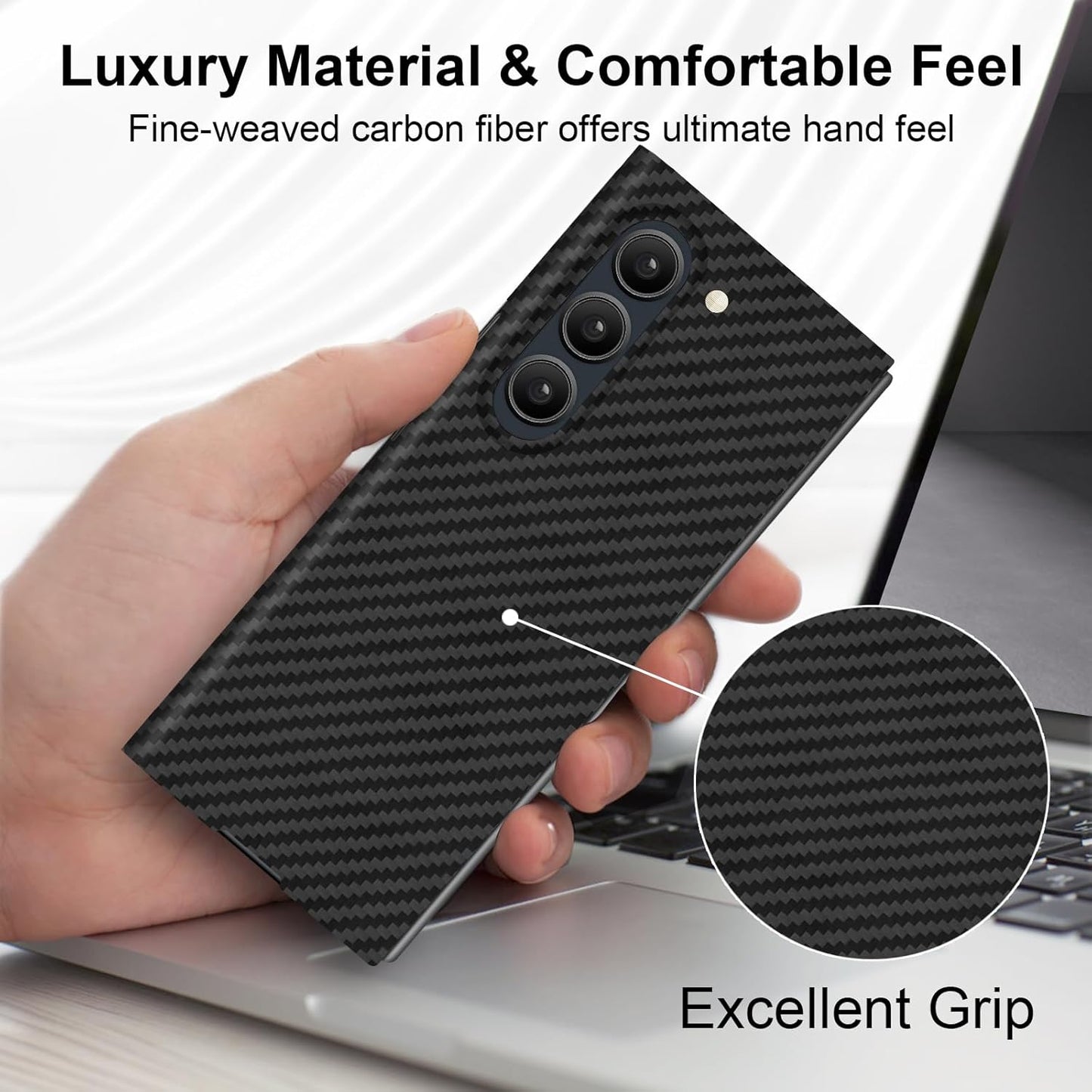 Samsung Galaxy Z Fold6 Carbon Case, 0.8mm Ultra Thin Carbon Fiber Kevlar 1500D Case with Magsafe & Front Glass - Blue