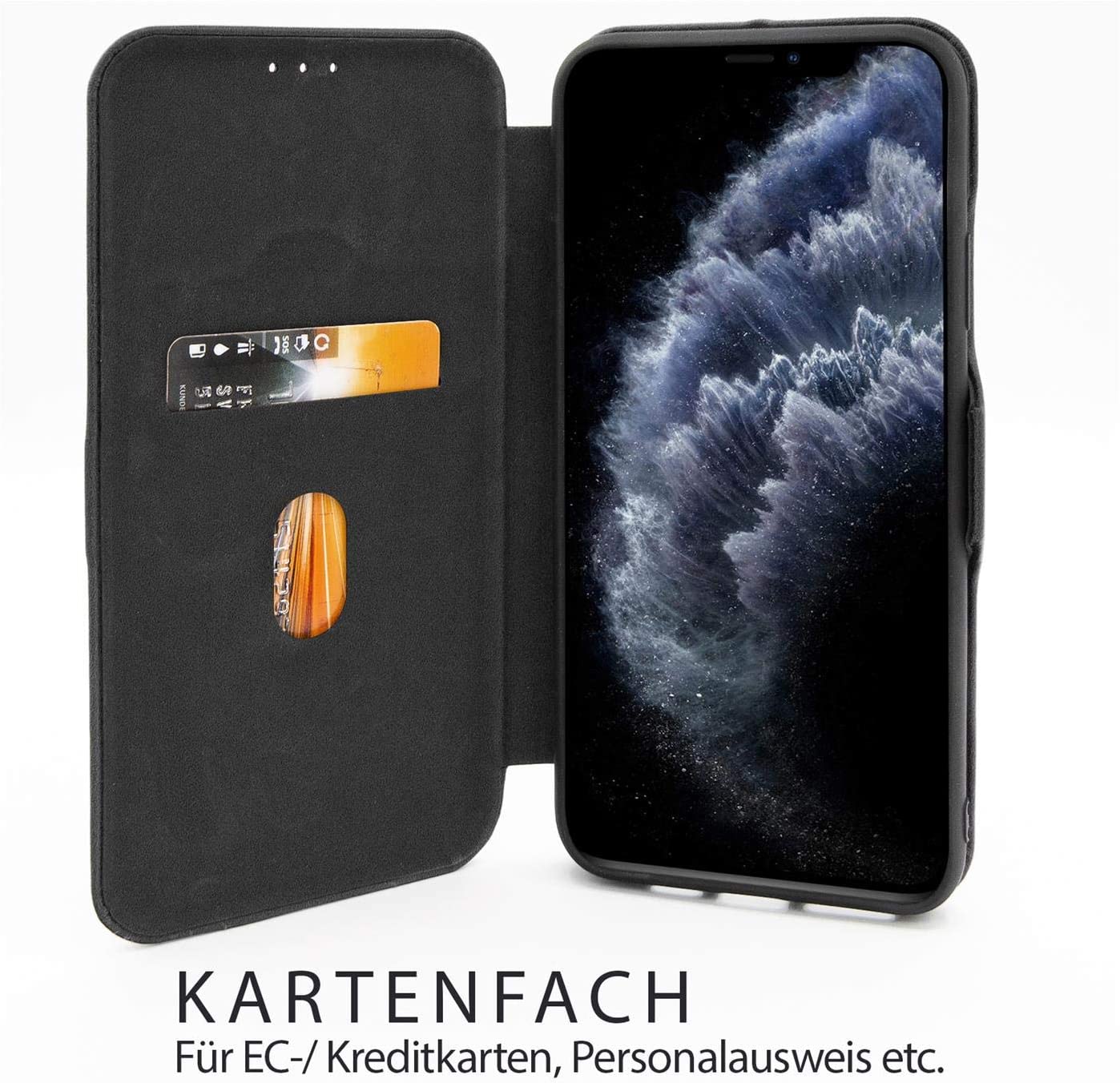 iPhone 11 Leather Flip Cover Stand With Card Holder Logo Cut Case