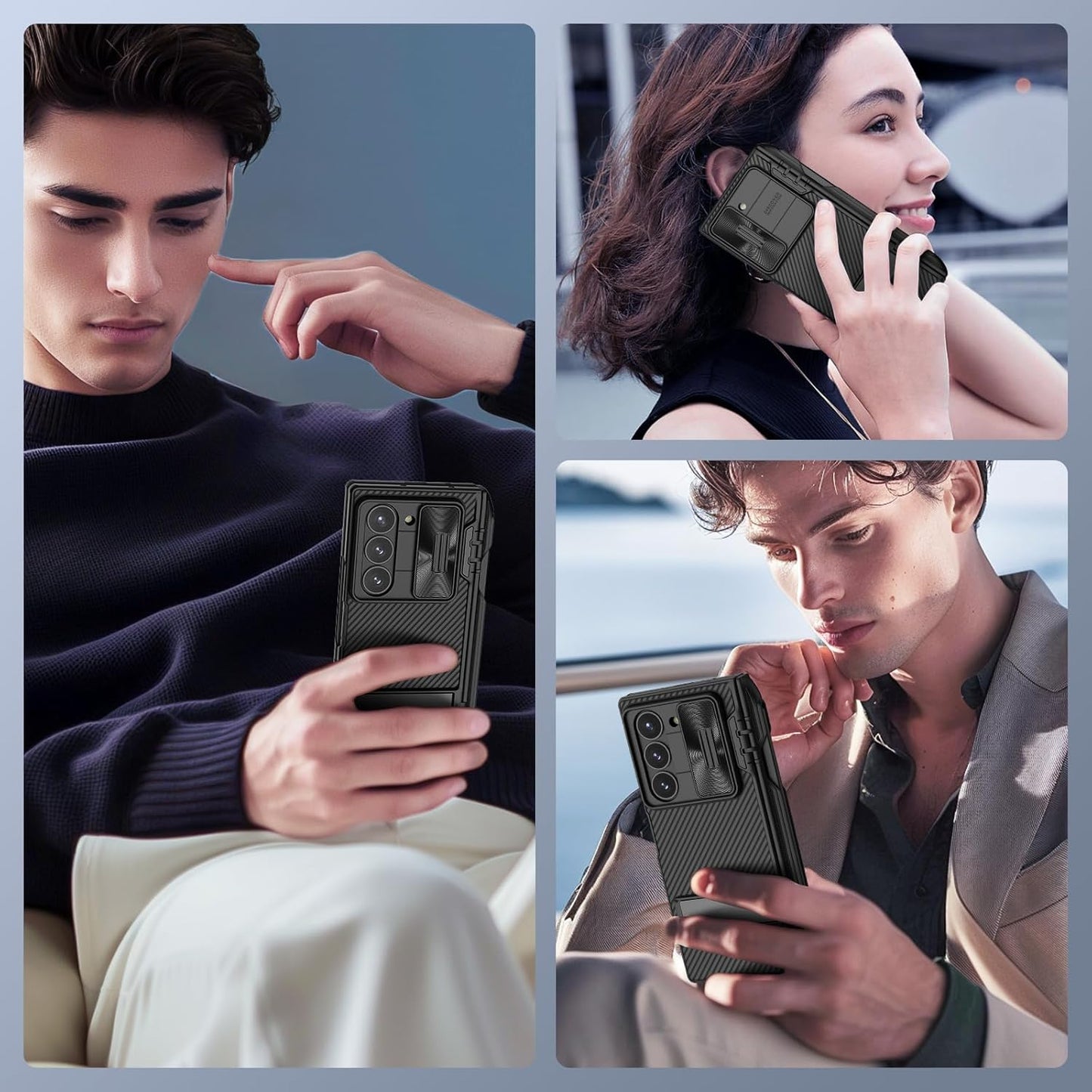 Samsung Galaxy Z Fold 6 Nillkin Cam-Shield Pro with S Pen Holder & Hinge Protection Hidden Kickstand Slide Camera Cover - Black