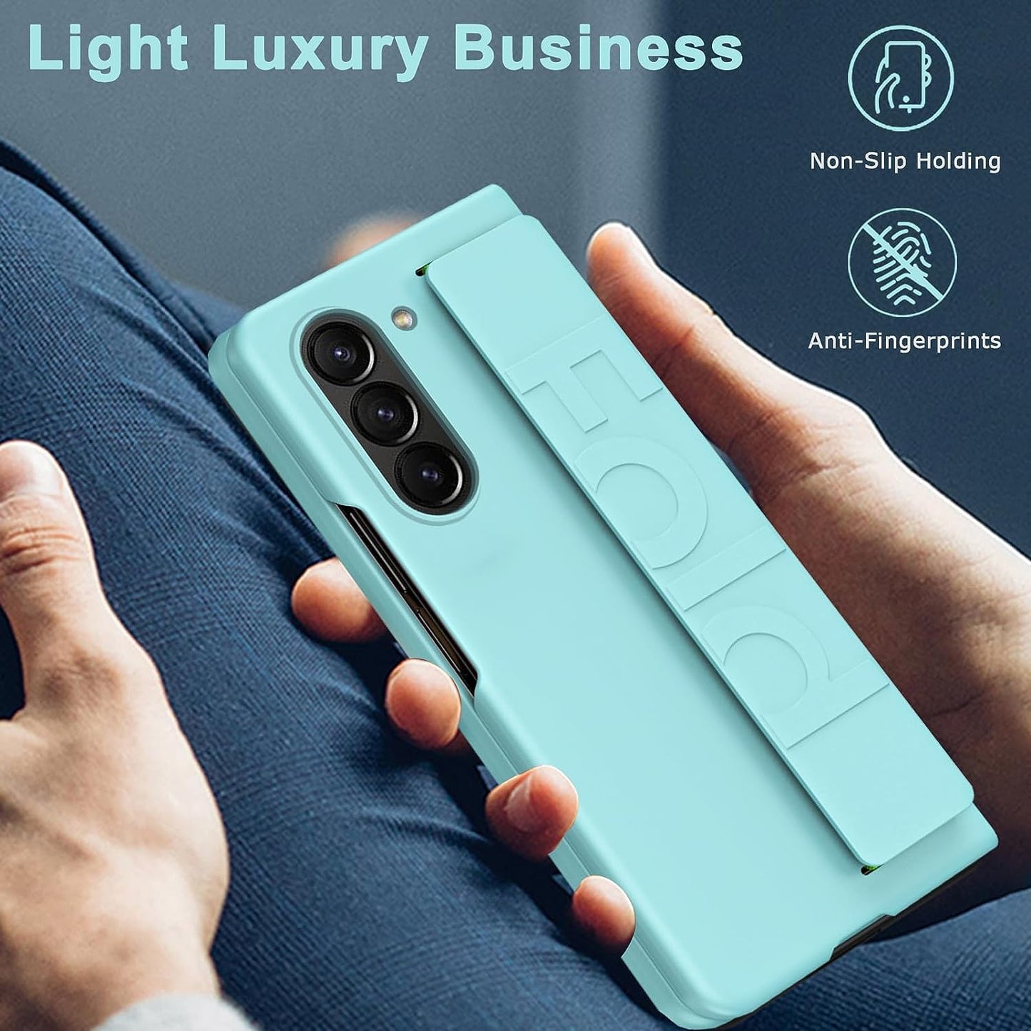 Samsung Galaxy Z Fold 6 Luxury Hard PC Shockproof Protective Case with Wristband - Mint Green