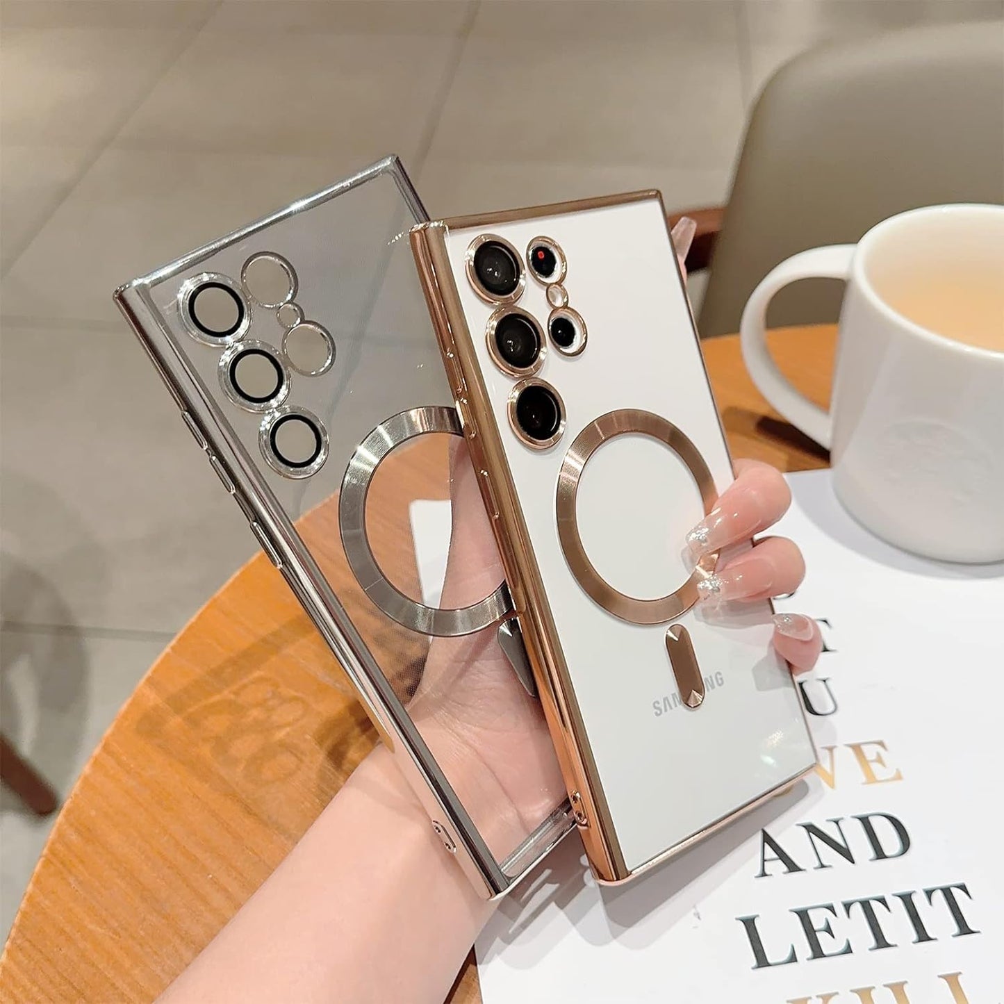 Samsung Galaxy S24 Ultra Transparent Electroplating MagSafe Case with Camera Protection