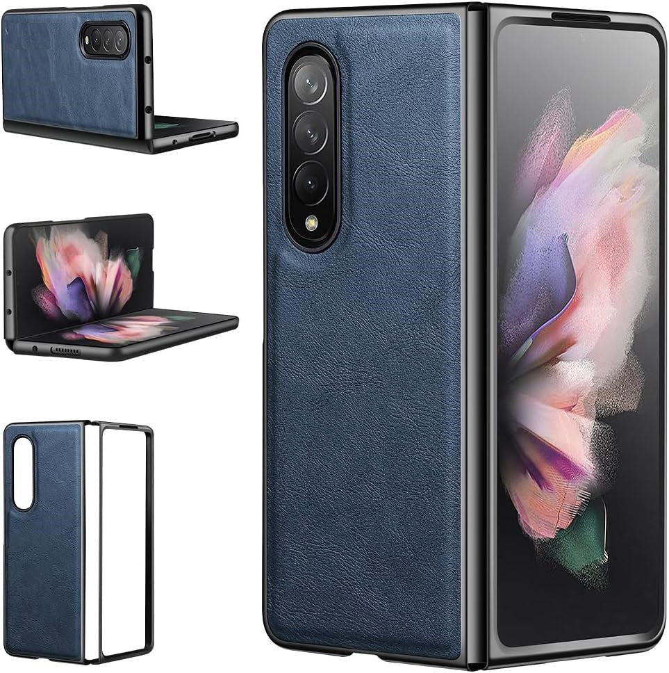 Samsung Galaxy Z Fold 4 Plain Leather Case-Blue