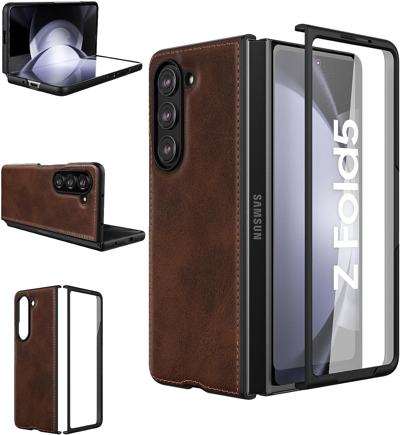 Samsung Galaxy Z Fold 5 Plain Leather Case-Brown