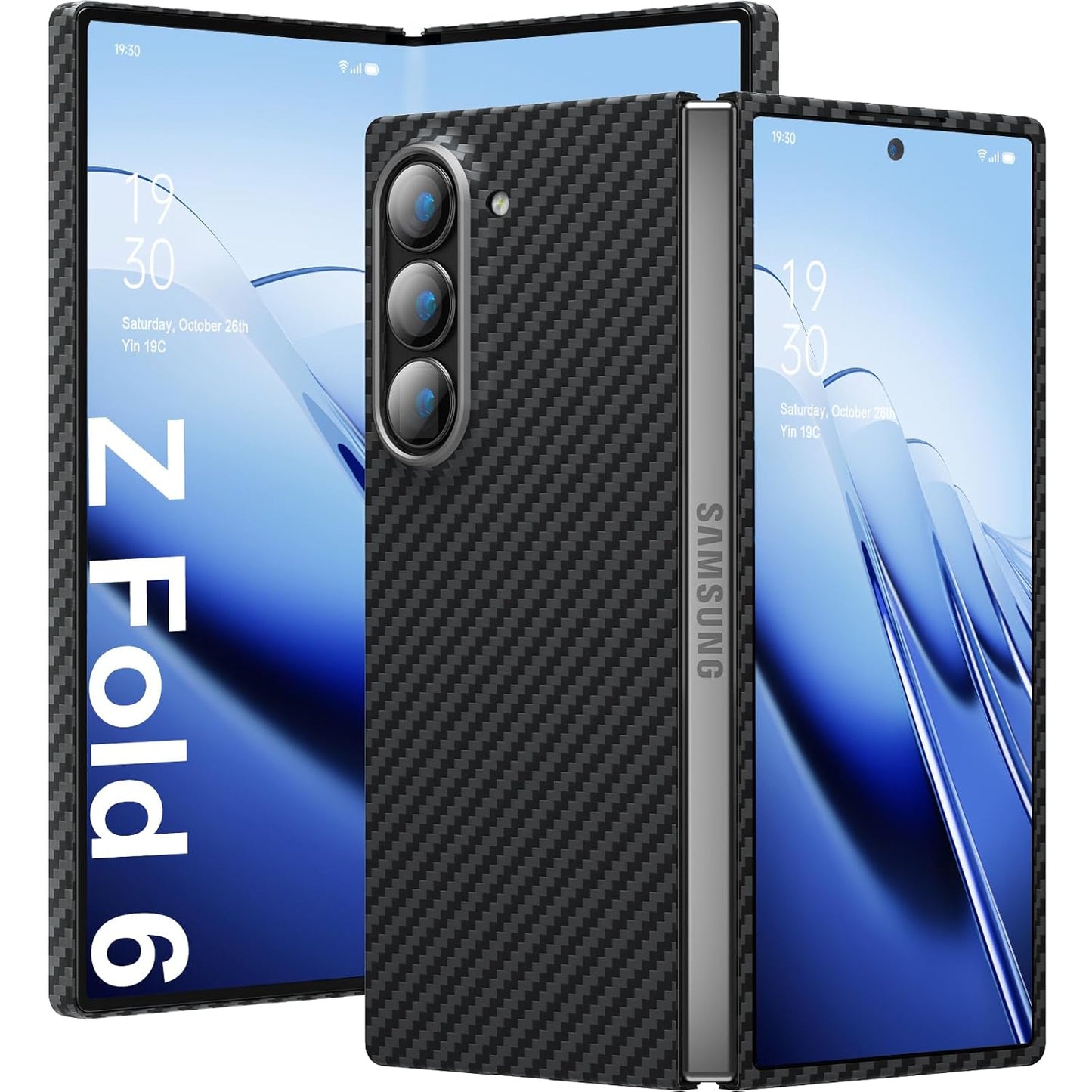 Samsung Galaxy Z Fold6 0.6mm Super Slim Carbon Fiber Case with Metal Camera Protection - Black