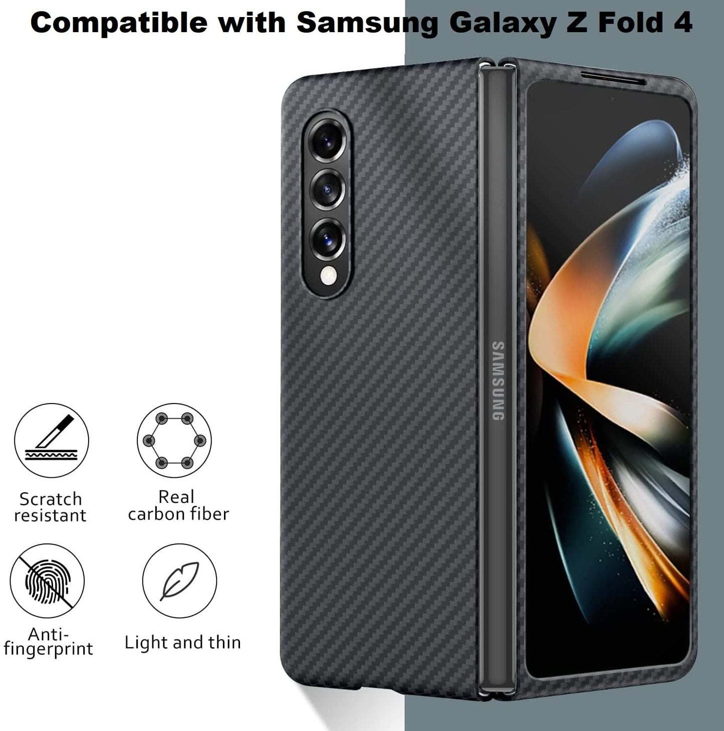 Samsung Galaxy Z Fold 4 Matte Carbon Pattern Sturdy Durable Aramid Fiber Super Light at 0.6mm