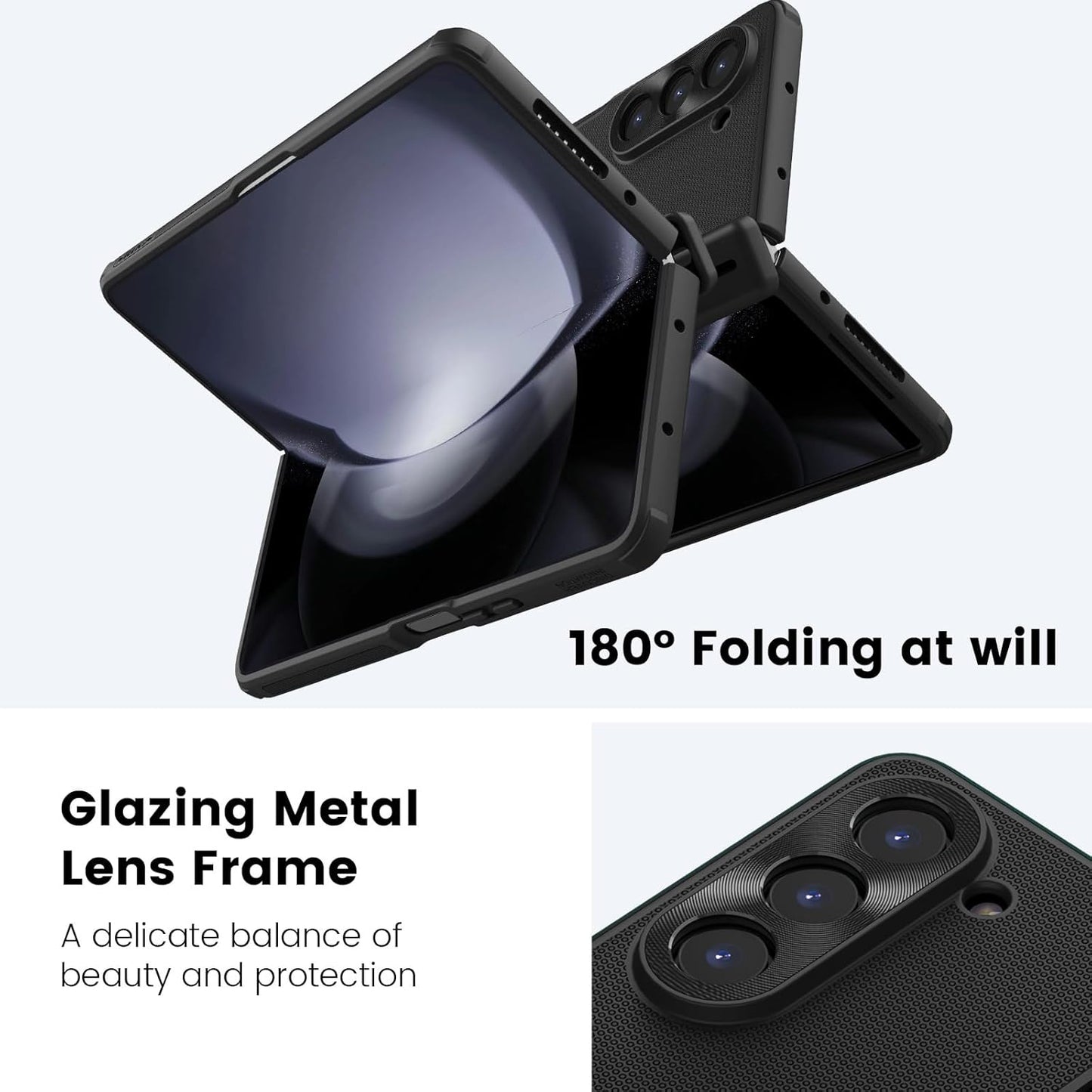 Samsung Galaxy Z Fold5 Nillkin Case, Hinge Protection, Hidden Kickstand & Metal Camera Lens Protector - Black
