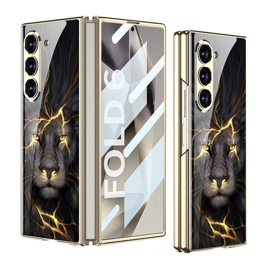 Samsung Galaxy Z Fold6 Original GKK Glossy Lion Glass Case with Front Glass - Black Lion