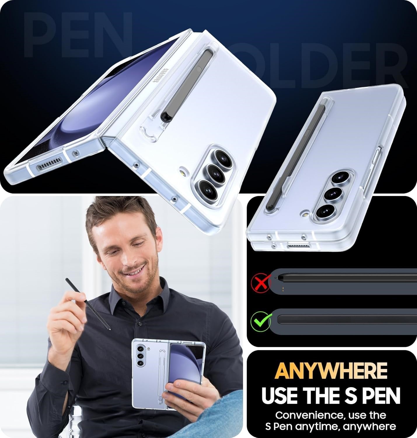 Samsung Galaxy Z Fold 6 Shockproof Transparent Bumper Case with S-Pen - Clear