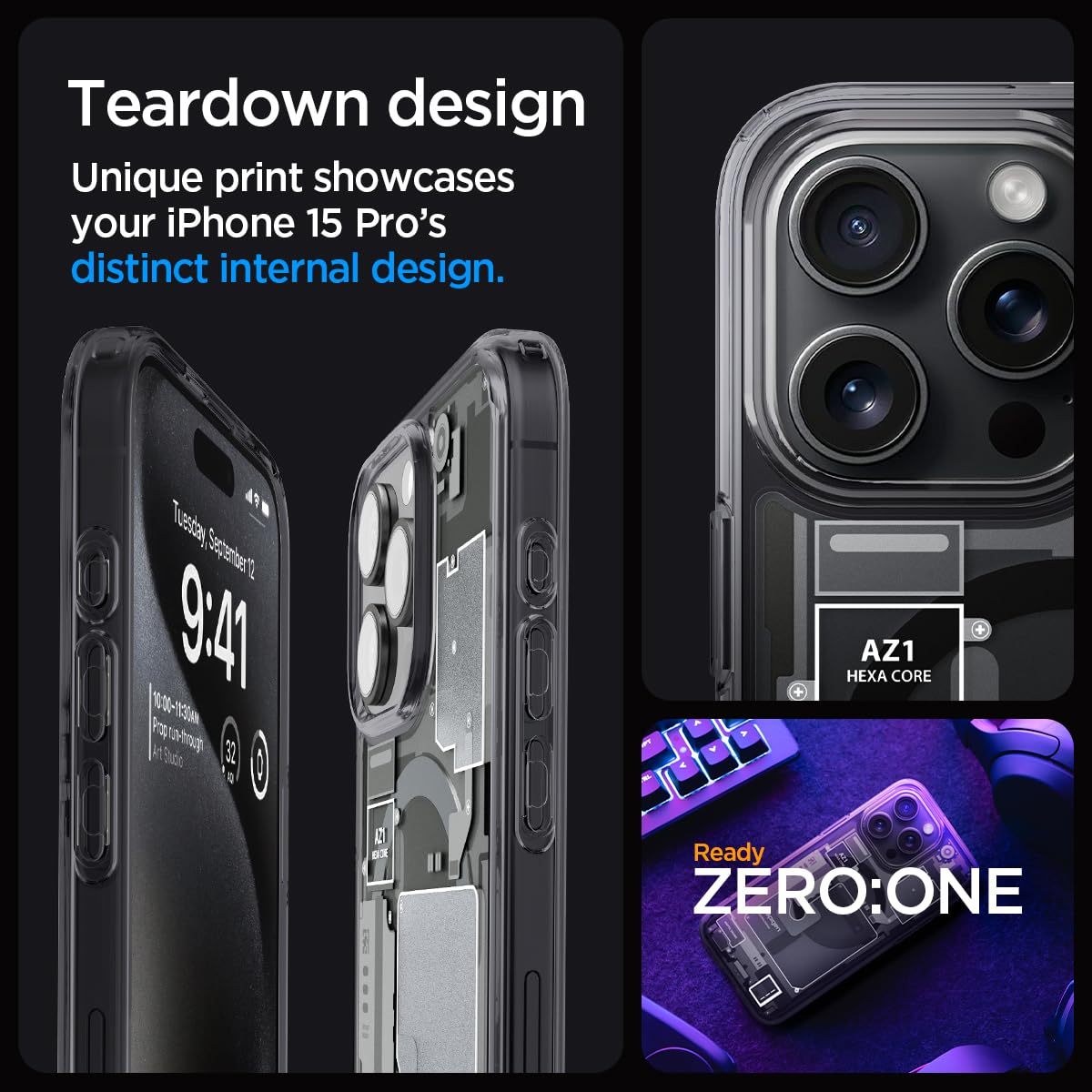 iPhone 15 Pro Ultra Hybrid Machinery Pattern Anti-Yellowing Zero One Case with Magsafe