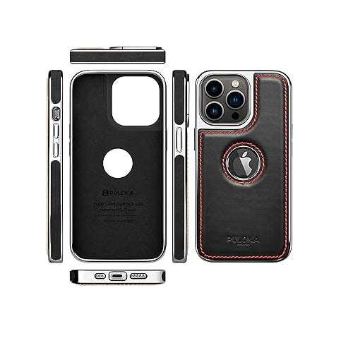 iPhone 15 Pro Max Leather Case Original Luxurious Premium Quality leather Case- Black