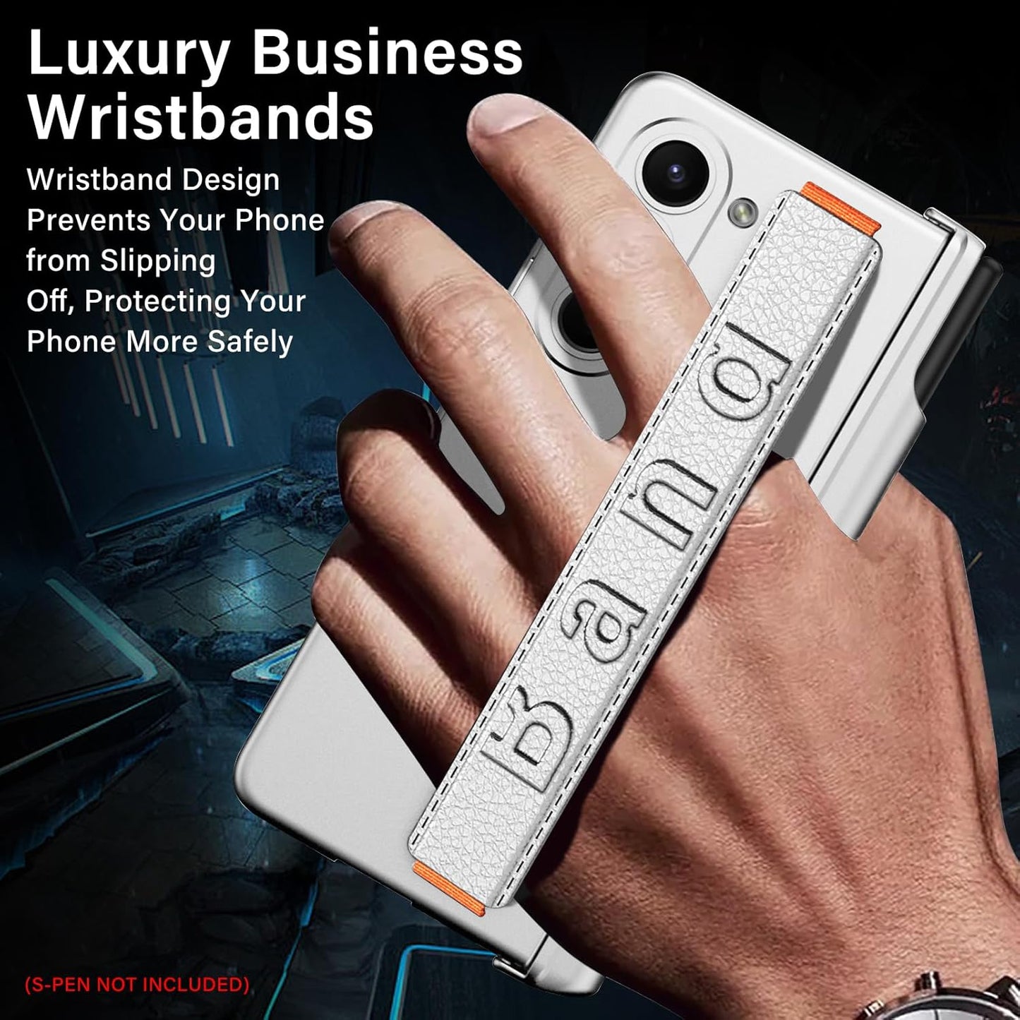 Samsung Galaxy Z Fold 6 PC Hard with S-Pen Slot Wristband & Hinge Protection Case - Silver